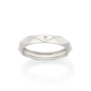 PLATINUM GEOMETRIC WEDDING BAND WITH ZIRCONIA
