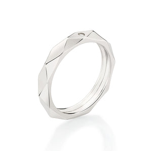 PLATINUM GEOMETRIC WEDDING BAND WITH ZIRCONIA