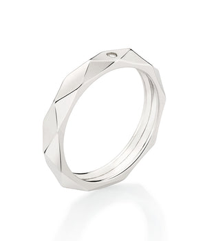 PLATINUM GEOMETRIC WEDDING BAND WITH ZIRCONIA