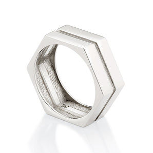 PLATINUM MEN'S HEXAGON RING