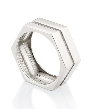 PLATINUM MEN'S HEXAGON RING