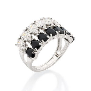 PLATINUM DOUBLE DROPS MAXI RING IN BLACK AND WHITE