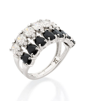 PLATINUM DOUBLE DROPS MAXI RING IN BLACK AND WHITE