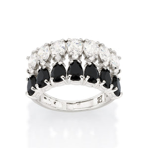 PLATINUM DOUBLE DROPS MAXI RING IN BLACK AND WHITE