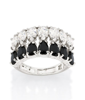 PLATINUM DOUBLE DROPS MAXI RING IN BLACK AND WHITE