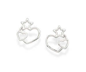 PLATINUM HEARTS AND STARTS STUD EARRINGS