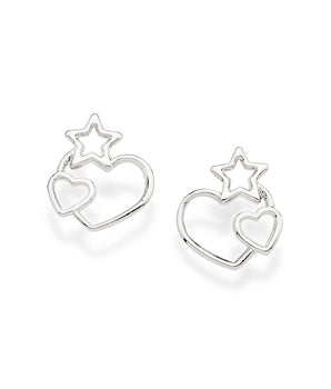 PLATINUM HEARTS AND STARTS STUD EARRINGS