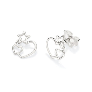 PLATINUM HEARTS AND STARTS STUD EARRINGS