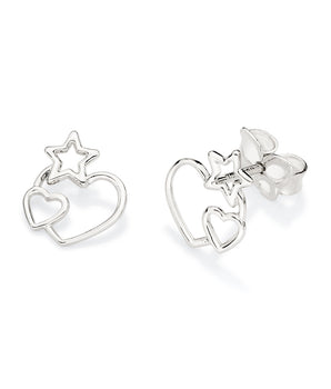 PLATINUM HEARTS AND STARTS STUD EARRINGS