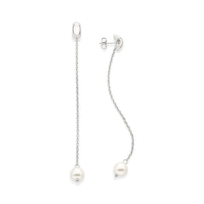 PLATINUM LONG PEARL EARRINGS