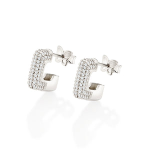 PLATINUM SQUARE STUDDED SMALL HOOP EARRINGS