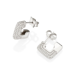 PLATINUM SQUARE STUDDED SMALL HOOP EARRINGS