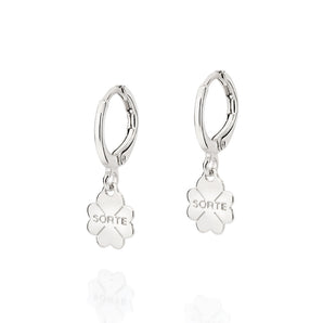 PLATINUM FOUR LEAF CLOVER “SORTE” (LUCK) HUGGIE EARRINGS