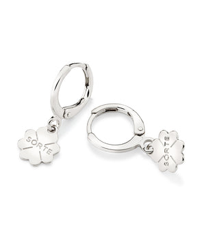 PLATINUM FOUR LEAF CLOVER “SORTE” (LUCK) HUGGIE EARRINGS