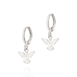 PLATINUM HOLY SPIRIT PAZ (PEACE) HUGGIE EARRINGS