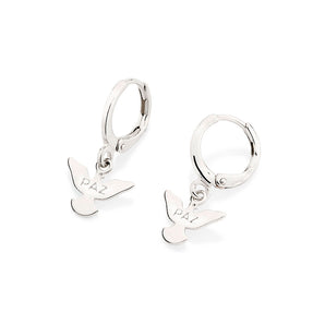 PLATINUM HOLY SPIRIT PAZ (PEACE) HUGGIE EARRINGS
