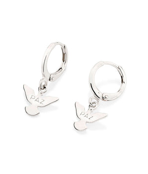 PLATINUM HOLY SPIRIT PAZ (PEACE) HUGGIE EARRINGS