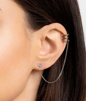 PLATINUM HEART EAR CUFF CHAIN