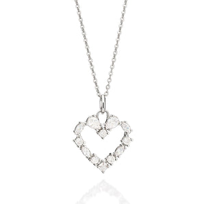 PLATINUM STUDDED HEART PENDANT IN WHITE