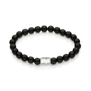 MEN'S PLATINUM CROSS BEADED BRACELET