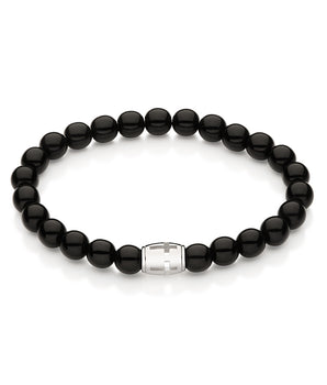 MEN'S PLATINUM CROSS BEADED BRACELET