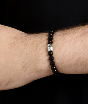 MEN'S PLATINUM CROSS BEADED BRACELET