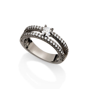 BLACK RHODIUM RING WITH ZIRCONIA
