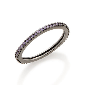 BLACK RHODIUM STUDDED SKINNY RING IN PURPLE