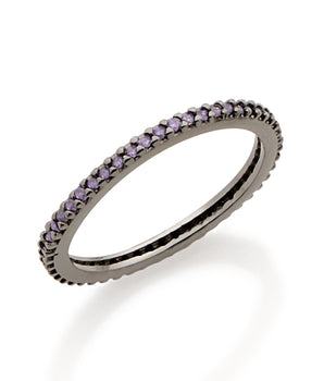 BLACK RHODIUM STUDDED SKINNY RING IN PURPLE