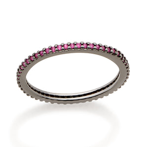 BLACK RHODIUM STUDDED SKINNY RING IN PINK