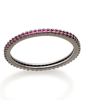 BLACK RHODIUM STUDDED SKINNY RING IN PINK