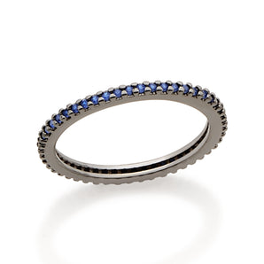 BLACK RHODIUM STUDDED SKINNY RING IN BLUE