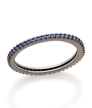 BLACK RHODIUM STUDDED SKINNY RING IN BLUE