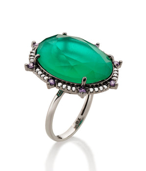 BLACK RHODIUM RING WITH CRYSTAL AND ZIRCONIA