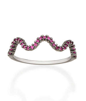 BLACK RHODIUM WAVE SKINNY RING IN FUSCHIA