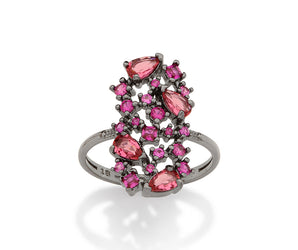 BLACK RHODIUM CLUSTER RING IN PINK