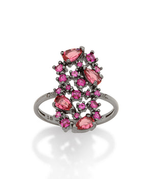 BLACK RHODIUM CLUSTER RING IN PINK