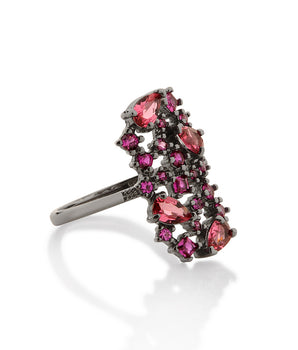 BLACK RHODIUM CLUSTER RING IN PINK
