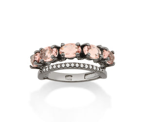 BLACK RHODIUM DOUBLE BAND RING IN PINK