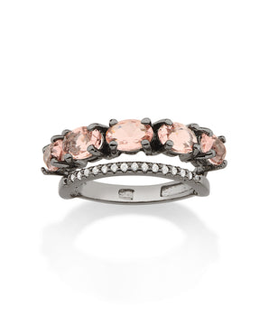 BLACK RHODIUM DOUBLE BAND RING IN PINK