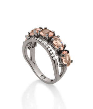 BLACK RHODIUM DOUBLE BAND RING IN PINK