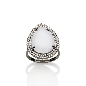 BLACK RHODIUM WHITE WATER DROPLET RING