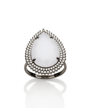 BLACK RHODIUM WHITE WATER DROPLET RING