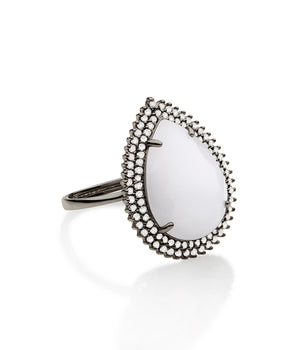 BLACK RHODIUM WHITE WATER DROPLET RING