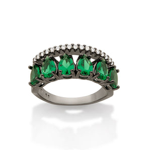 BLACK RHODIUM ELEGANT NIGHT RING IN GREEN