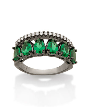 BLACK RHODIUM ELEGANT NIGHT RING IN GREEN