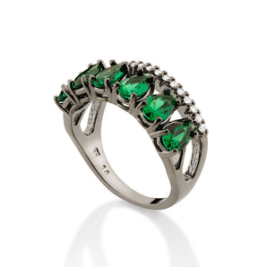 BLACK RHODIUM ELEGANT NIGHT RING IN GREEN