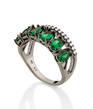 BLACK RHODIUM ELEGANT NIGHT RING IN GREEN