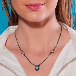 BLACK RHODIUM CHAIN WITH CRYSTAL AND ZIRCONIA
