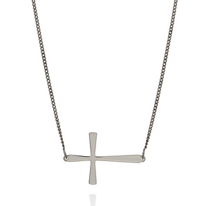 BLACK RHODIUM SIDE CROSS NECKLACE